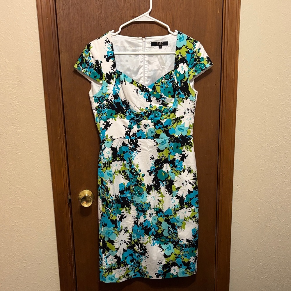 Alex Marie Midi Dress - Blue, Green, White Floral Fitted Romantic sz 4   Easter